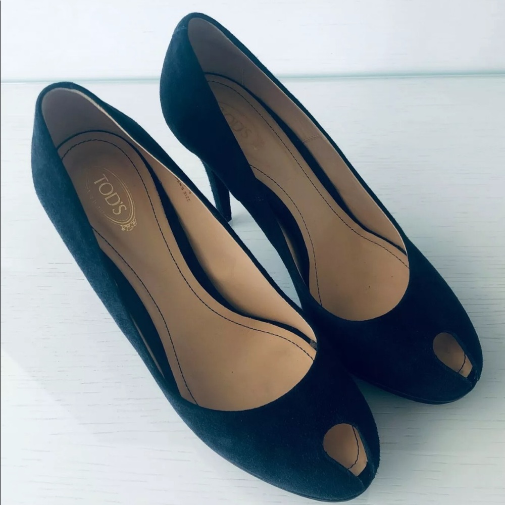 NEW TOD’S NAVY SUEDE PERP TOE PUMPS W DRIVER SOLE